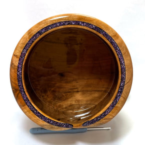 Custom Sparkle Inlay set into the rim. Large Wood Yarn Bowl; Heckathorn Turned Wood.