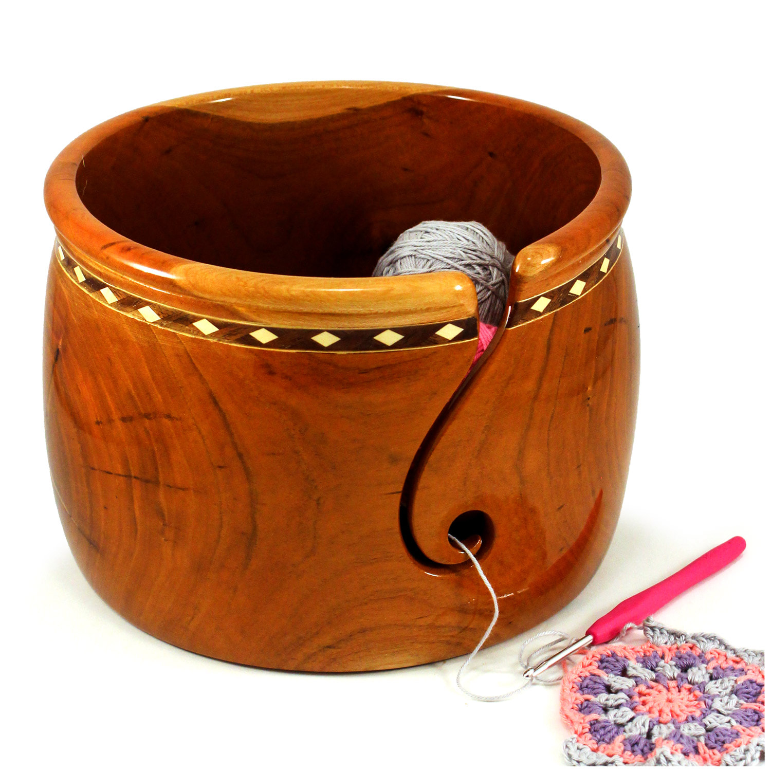 XXL Large Wooden Yarn Bowl, Cherry Hardwood, Knitting, Crochet