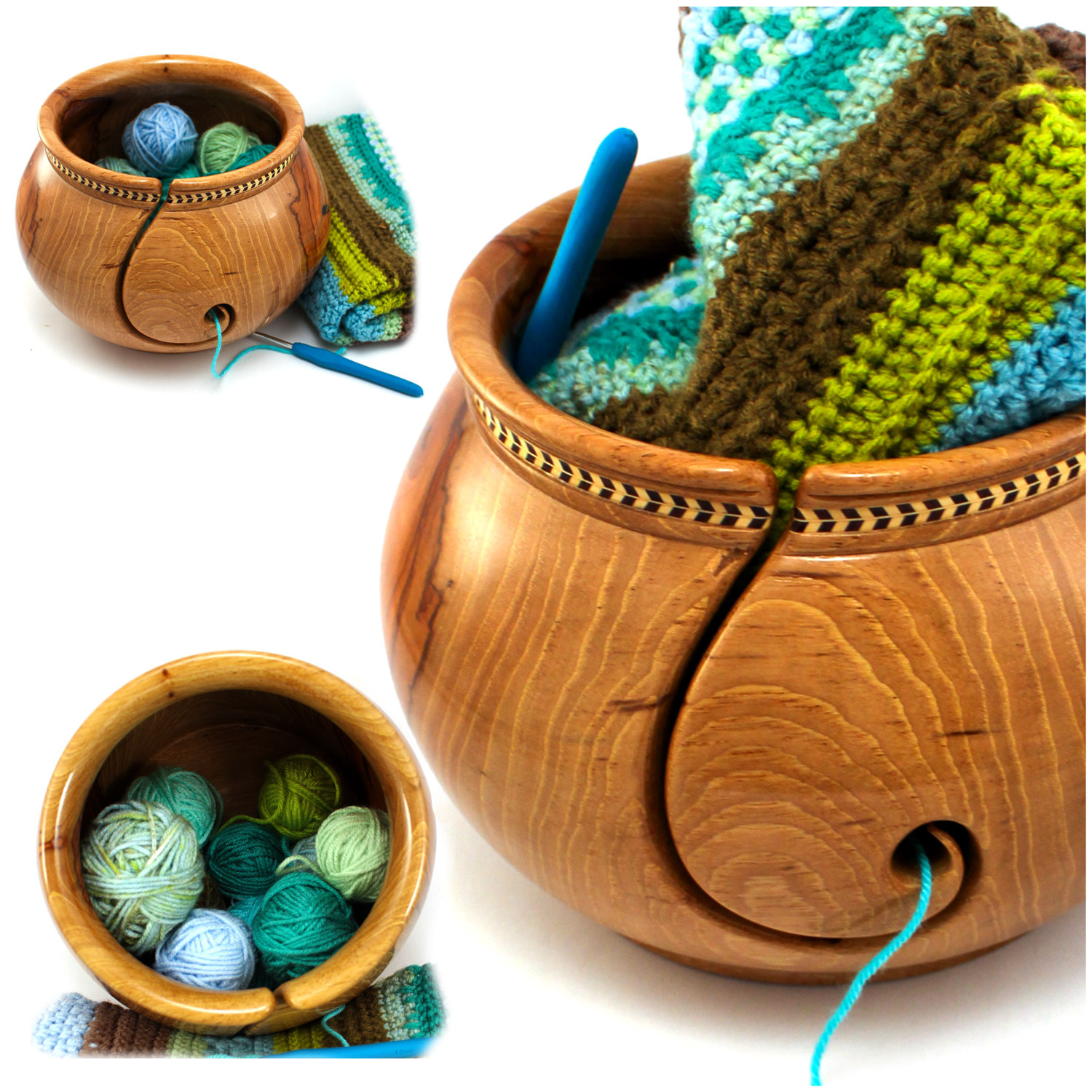 Handmade Olive Wood Yarn Bowl, Crochet Bowl, Knitting Bowl, Made
