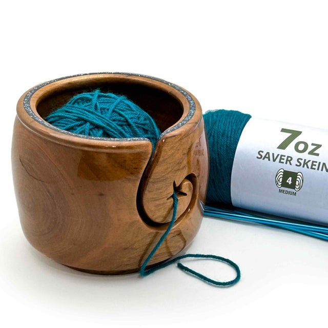 Hagestad Wooden Yarn Bowl for Knitting and Crocheting. Travel Pouch and 2 Crochet Hooks included. Extra Large 8 by 4 inch